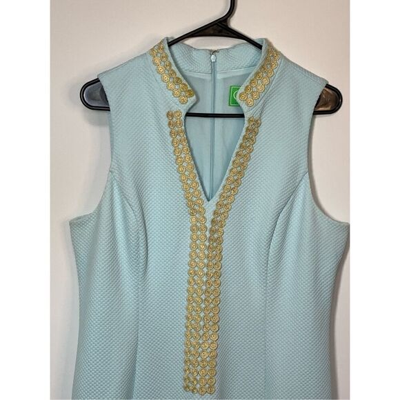 Papagallo Women's Blue Knee Length Split Neck Lined Sheath Dress Blue Size 10 - Picture 3 of 9